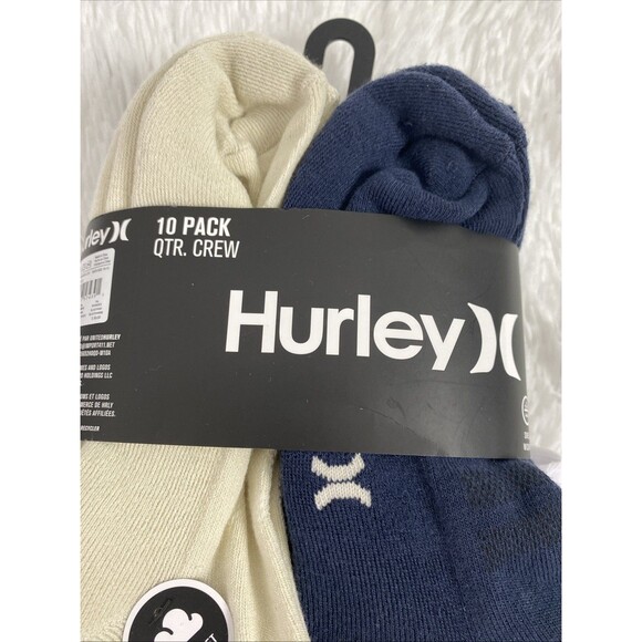 Hurley Quarter Crew Socks Sport Mens Designer Cushioned 10 Pack Navy Beige White - Picture 3 of 10